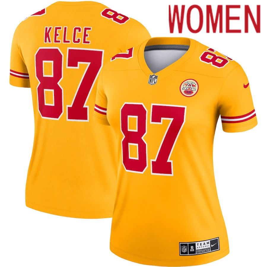 Women Kansas City Chiefs #87 Travis Kelce Nike Gold Inverted Legend NFL Jersey